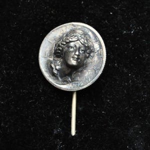 Stunning 1916 Mercury Dime 3D Repousse Face Stick Pin - Punched Out Liberty Face 1916 Mercury Dime - Unique Mercury Dime Liberty Face Pin