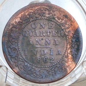 India 1/4 Anna 1862 - Great Condition - 1862 India Quarter Anna - British India One Quarter Anna, Great Coin -