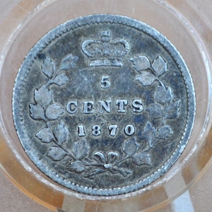1870 Canadian Silver 5 Cent Coin - VF+ (Very Fine) Grade - Queen Victoria Canada 5 Cent Sterling Silver 1870