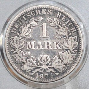 1874 German 1 Mark, D Mint Mark - VF Condition - German Empire Silver One Mark 1874, Silver Mark 1874B, Great Coin -