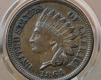 1864 Indian Head Penny - Choose by Grade F-XF (Fine to Extremely Fine) -Civil War Era Coin - Indian Head Cent 1864 Cent - Bronze, No L