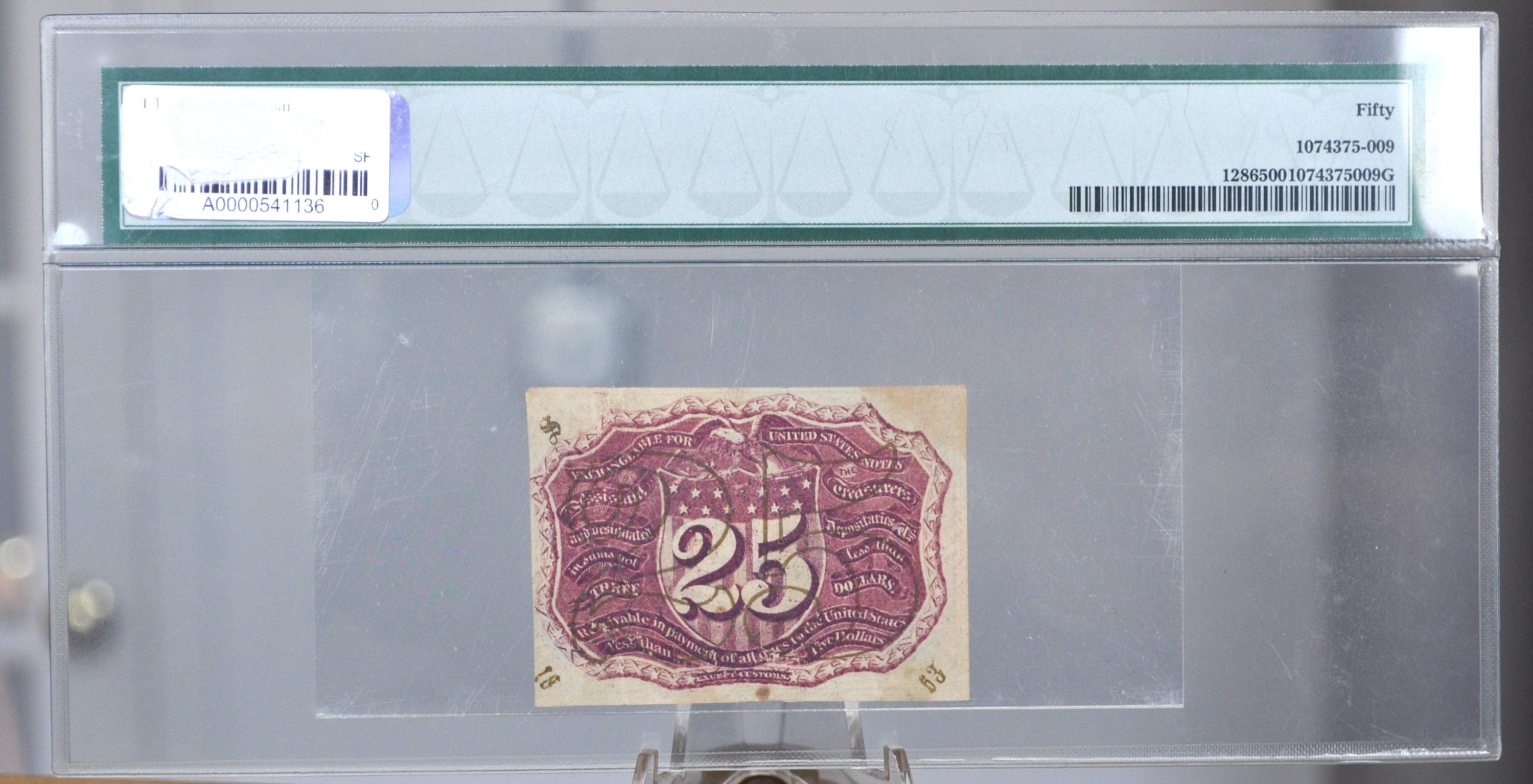 2nd Issue 25 Cent Fractional Note - PMG Graded AU-50 - 