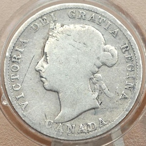 1886 Canadian Silver Quarter - G/VG, 6/6 Variety - Queen Victoria - 92.5% Silver Quarter Canada - Canadian Coin Collection