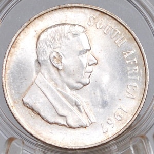 1967 Silver South Africa 1 Rand - Uncirculated Condition - English Legend - Hendrik Verwoerd - Beautiful Coin for a Collection! - Gazelle Co