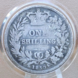1859 Great Britain Silver 1 Shilling UK One Shilling 1859 - VG Very Good Grade  - Queen Victoria - 1 Shilling 1859 Silver - Silver Shilling