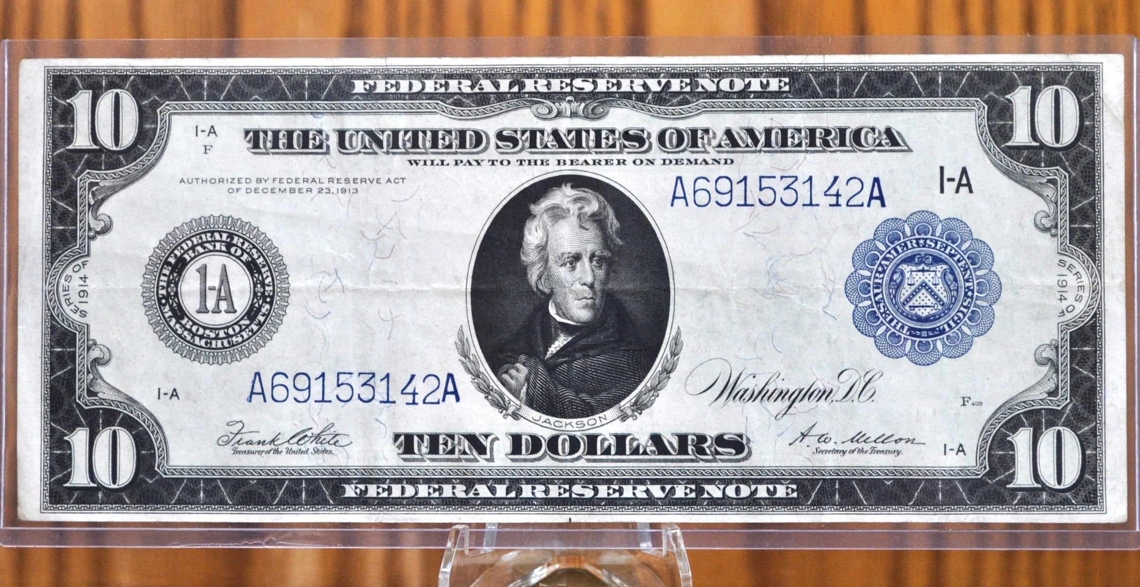 1914 10 Dollar Federal Reserve Note Large Size Fr#907b - AU (about