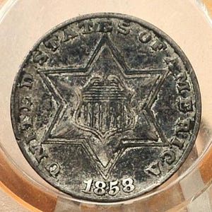 1858 Three Cent Silver US Coin, Rarer Date - AU (luster) - 1858 3 Cent Trimes Silver 3 Cent Pieces - Great Collection Coin