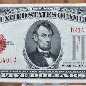 Banconota da 5 dollari USA del 1928 con sigillo rosso - Scegli in base al grado/condizione - Banconota da cinque dollari del 1928 con sigillo rosso Nota a corso legale del 1928 Fr#1525-Fr1531