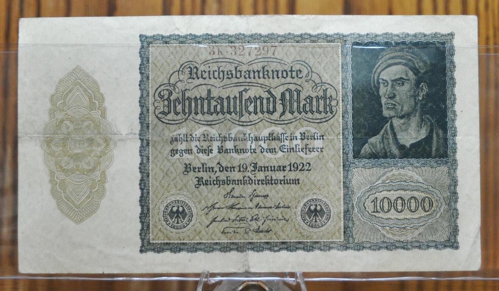 1922 年 10,000 マルク ドイツ紙幣 - ライヒスバンクノート - 初発行