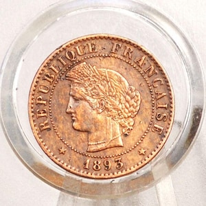 1 French Centime coin Ceres Type A 1893 - Paris 1 Cent Ceres A mint Mark 1893 - 1893 Ceres French 1 Centime coin