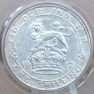 1917 Great Britain Silver 1 Shilling UK One Shilling 1917 - About Uncirculated Grade, Lustrous Coin - 1 Shilling 1917 Sterling Shilling UK