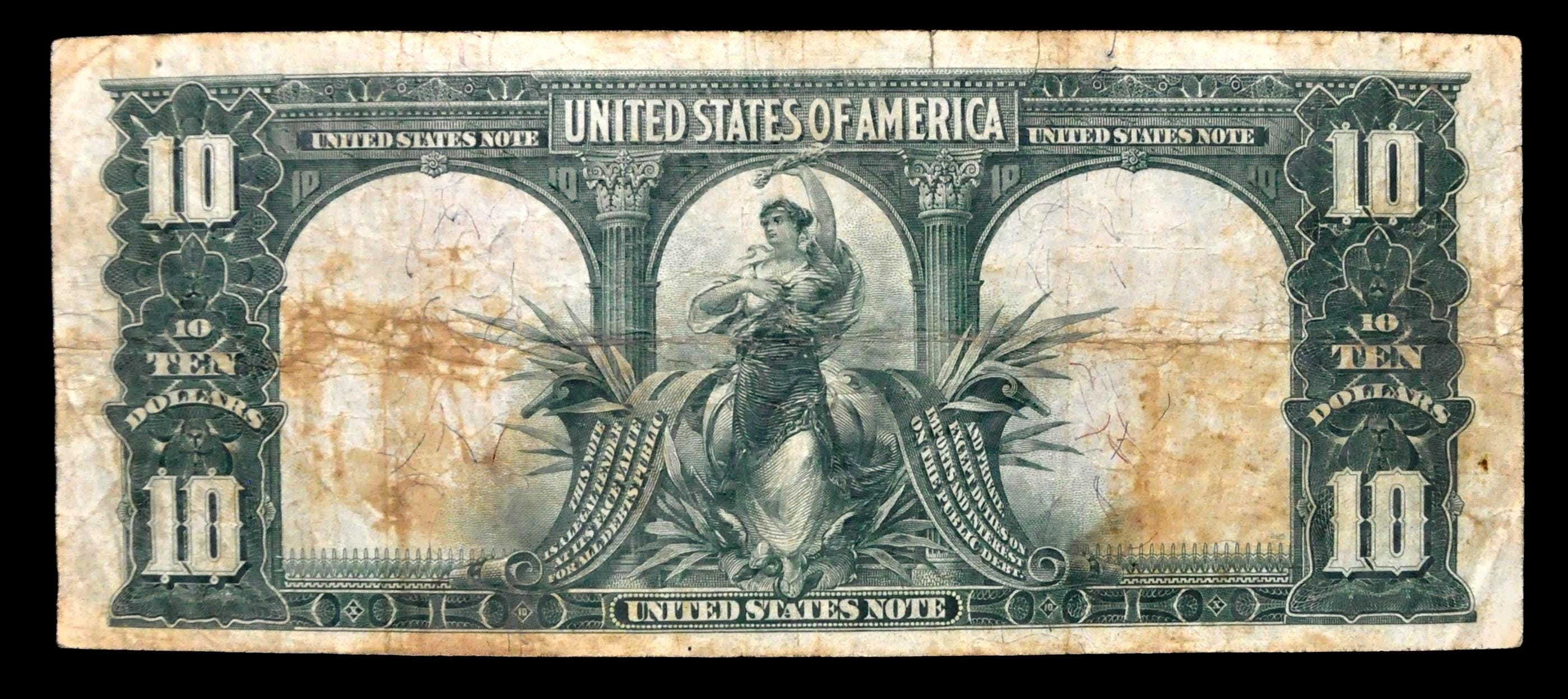 1901 US Legal Tender 10 Dollar Bison Note - RARE Parker/burke Signed ...