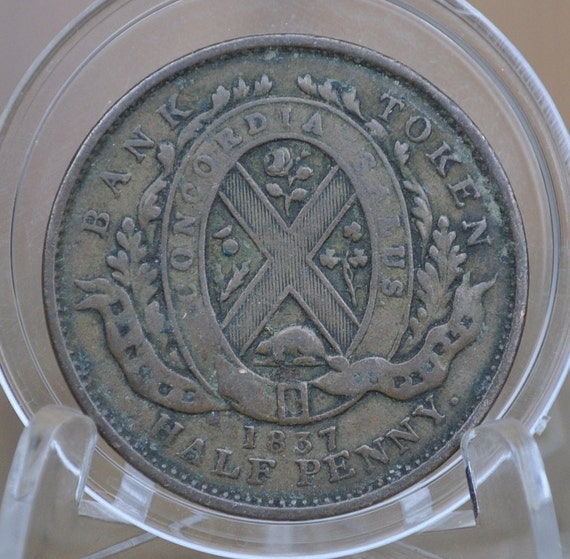 1837 Bank Token Half Penny - F (fine) Condition - 1/2 Penny Bank