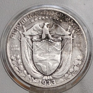 Rarer 1933 Panama 1/4 Balboa - Great Condition - Silver Quarter Balboa Coin 1932 Panama, Only 120,000 Made!
