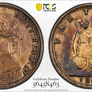 1860 Uk Farthing Mule S-3958 | Rare Toothed/Beaded Border Variety | Pcgs Xf Details