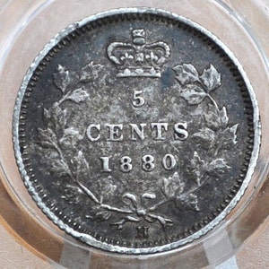 1880 Canadian Silver 5 Cent Coin - Choose by Grade - Queen Victoria Canada 5 Cent Sterling Silver 1880-H