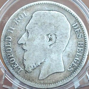 1873年 ベルギー　レオポルド2世 5フラン銀貨　XF ベルギー5フラン銀貨 レオポルド2世 1873年 VF/美品 - ワタナベ