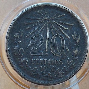 Moneta da 20 Centavos in argento del Messico del 1920 - Grado/condizione XF (estremamente bella) - Moneta da 20 Centavos messicani in argento del 1920, fantastica moneta!
