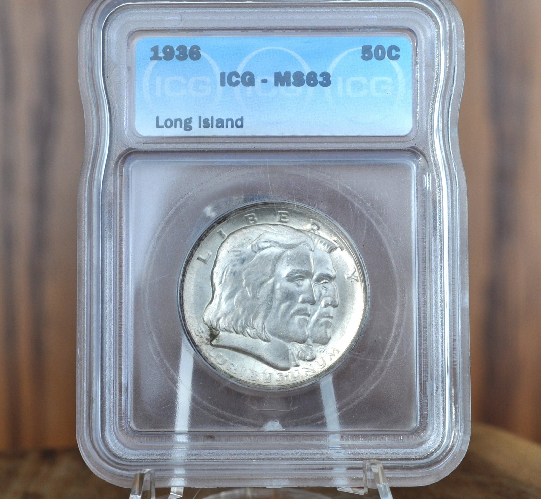 本物 1936 ロングアイランド 300 周年記念銀貨ハーフドル - MS60+ (未