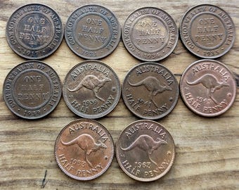Medio centavo australiano - Excelente estado y detalles - ¡Elija por fecha! - Décadas de 1910, 1920, 1930, 1940, 1950 y 1960 - Moneda australiana coleccionable