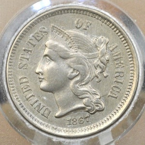 1867 Three Cent Nickel US Coin - Choose by Grade / Condition - Civil War Era - 3 Cent Nickel 1867