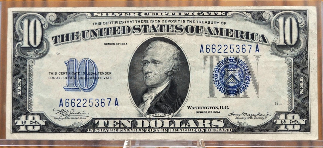 1934 10 Dollar Silver Certificate Choose by Grade / Condition Blue