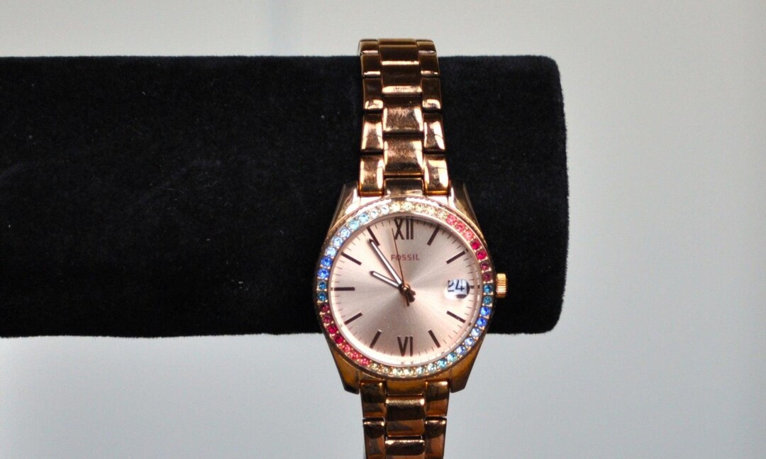 Vibrant Fossil Scarlette Rose Gold Multicolored Face Watch