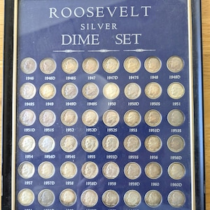 Full Collection of Roosevelt Silver Dimes 1946-1964 - Great Conditions - Dime Collection in Display Case