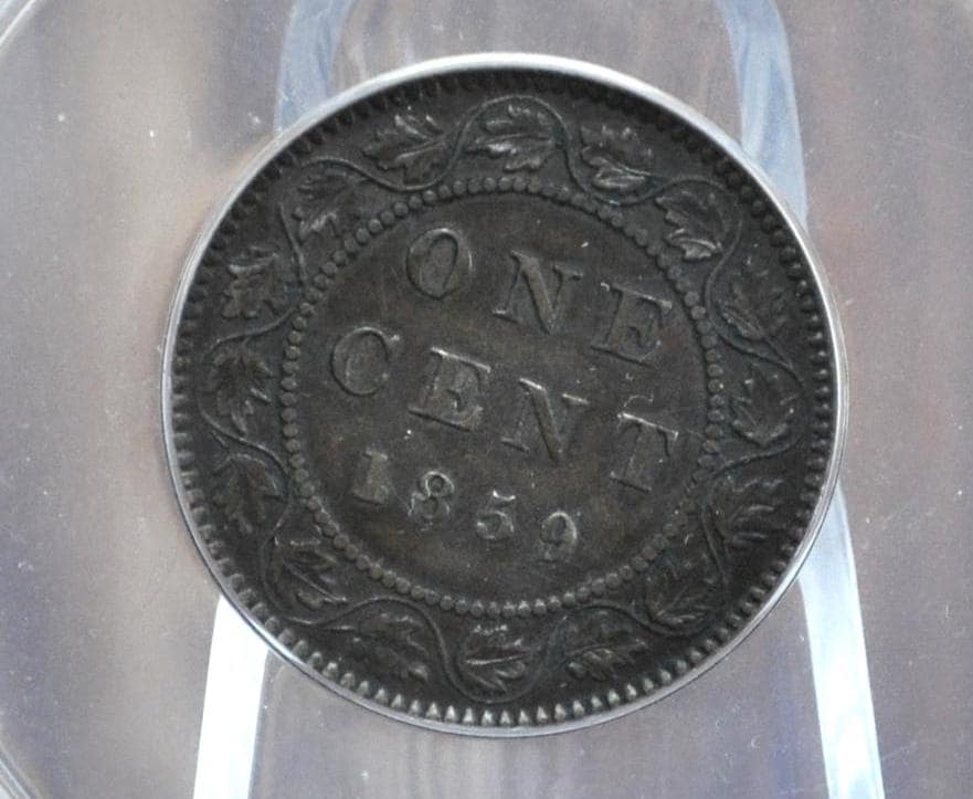 1859 Canadian Cent Re-punched Date #1, ANACS Certified XF45