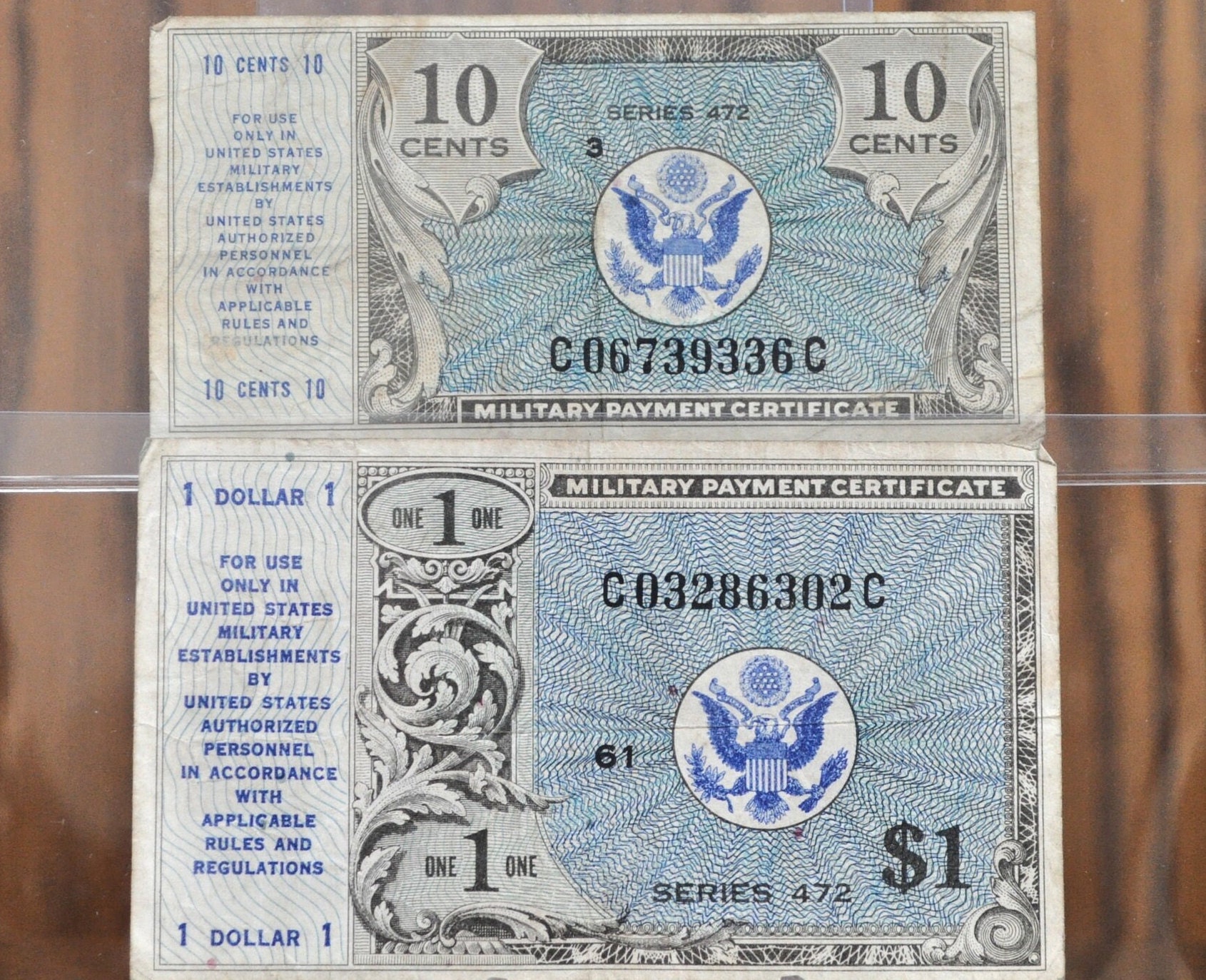 Set of Two Military Payment Certificates Series 472 - 10 Cent and