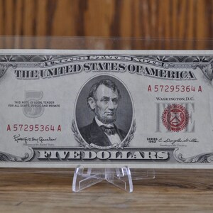 Lot of 5 Five Dollar Lincoln Red Seal Dollars Certificate Old Estate Money  Lot 1953 1963 