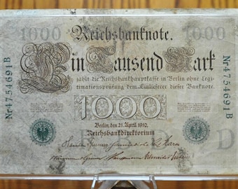 1910 年 1000 マルク ドイツ紙幣 - ライヒス銀行券 - グリーン シール