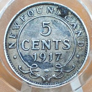 1917 Newfoundland 5 Cent, Sterling, Rare, Only 300,000 minted, Choose by Grade, Silver 5 Cents Newfoundland 1917 Five Cent Coin