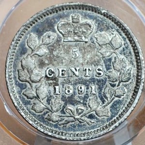 1891 Canadian Silver 5 Cent Coin - XF - Queen Victoria - Canada 5 Cent Sterling Silver 1891 Canada