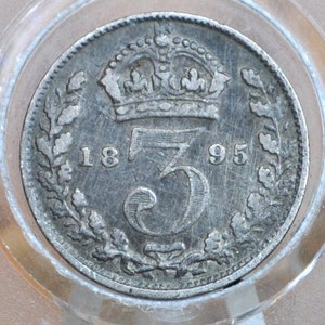 1895 Threepence Great Britain 3 Pence Silver - VF (Very Fine) Condition, Great Detail - Queen Victoria - UK 3 Pence Silver 1895
