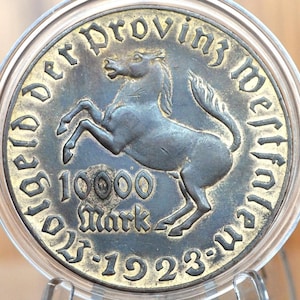 German 1923 10000 Mark Coin - Uncirculated Grade / Condition - Westfallen German States Ten Thousand Marks Copper Baron von Stein Horse