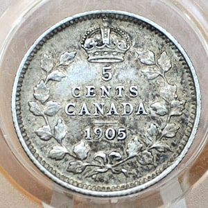 1905 Canadian Silver 5 Cent Coin - Choose by Grade / Condition - King George - Canada 5 Cent Sterling Silver 1905 Canada - Lower Mintage