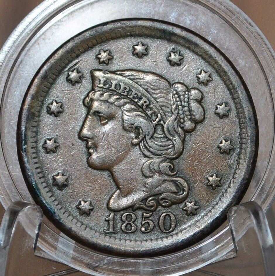 1850 Braided Hair Large Cent - VF (very Fine) Grade / Condition