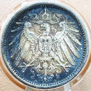 1909 German 1 Mark, A Mint Mark - AU (About Uncirculated), Lustrous - German Empire Silver One Mark 1909, Great Details