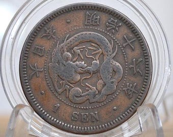 1873 - 1891 Japanese 1 Sen Dragon Coin. Authentic Meiji