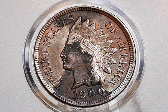 1900年インディアンヘッドペニー - 未流通、変色 - 割引コイン - 1900