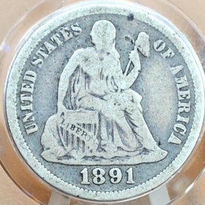 1891 Seated Liberty Dime - VG+ (Zeer goed-Fijn) cijfer / Staat - 1891 P Silver Dime / 1891 Liberty Seated Dime