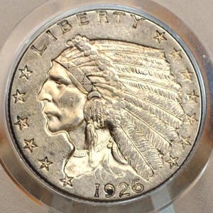 1926 2.5 Dollar Gold Coin - AU, Beautiful Coin - 1926 Quarter Eagle Gold 1926 Indian Head Gold, Affordable Price, Historic Coin
