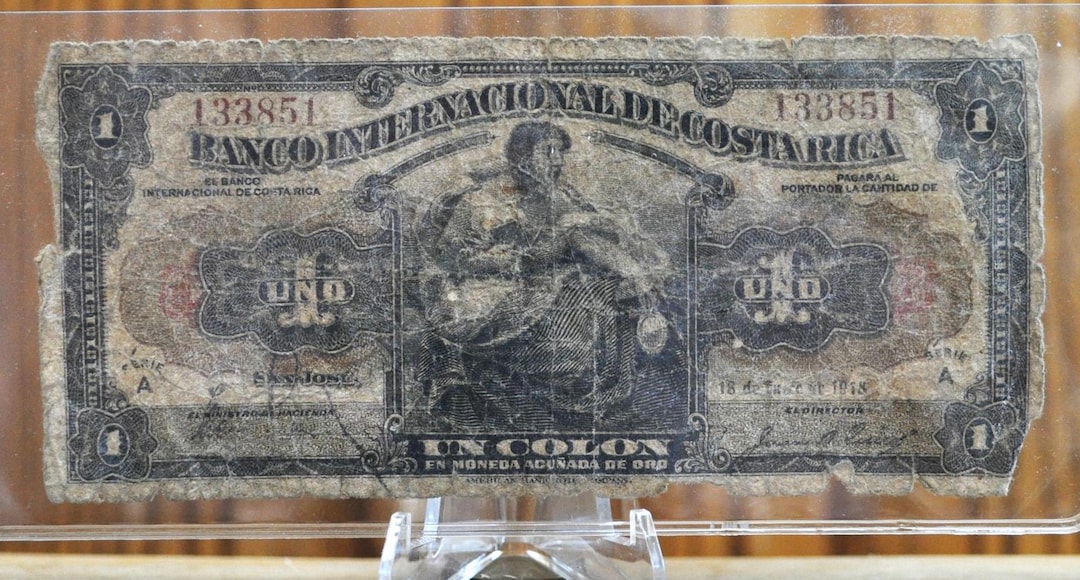 Costa Rice Currency Notes 1918 International Bank of Costa Rica 1 Colon Note - RARE Note - Very ...