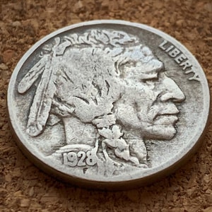 1928 Buffalo Nickel - Vintage US Coin - Clear Date - F/VF Grade / Condition