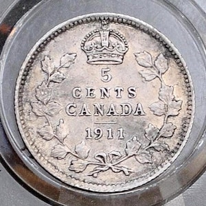 1911 Canadian Silver 5 Cent Coin - Choose by Grade / Condition - King George - Canada 5 Cent Sterling Silver 1911 Canada