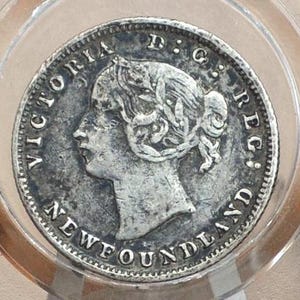1881 Newfoundland Silver 5 Cent, Rare Coin, Only 40,000 minted - F (Fine) Grade / Condition - Queen Victoria -