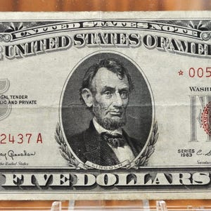 1963 Red Seal 5 Dollar Star Note - Choice of Grade / Condition - 1963 Five Dollar Legal Tender Note Star Note 1963 - Fr.1536*
