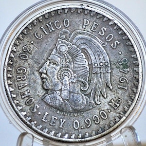 1948年メキシコシンコペソ銀貨 - 状態良好、大きな銀貨 - メキシコ共和国5ペソ硬貨 - 素晴らしく美しいコイン -