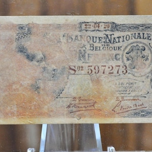 1920 National Bank of Belgium 1 Franc Small Bank Note - King and Queen Issue, 22-04-20 - 1920 Belgian One Franc Een Franc Note - P#92